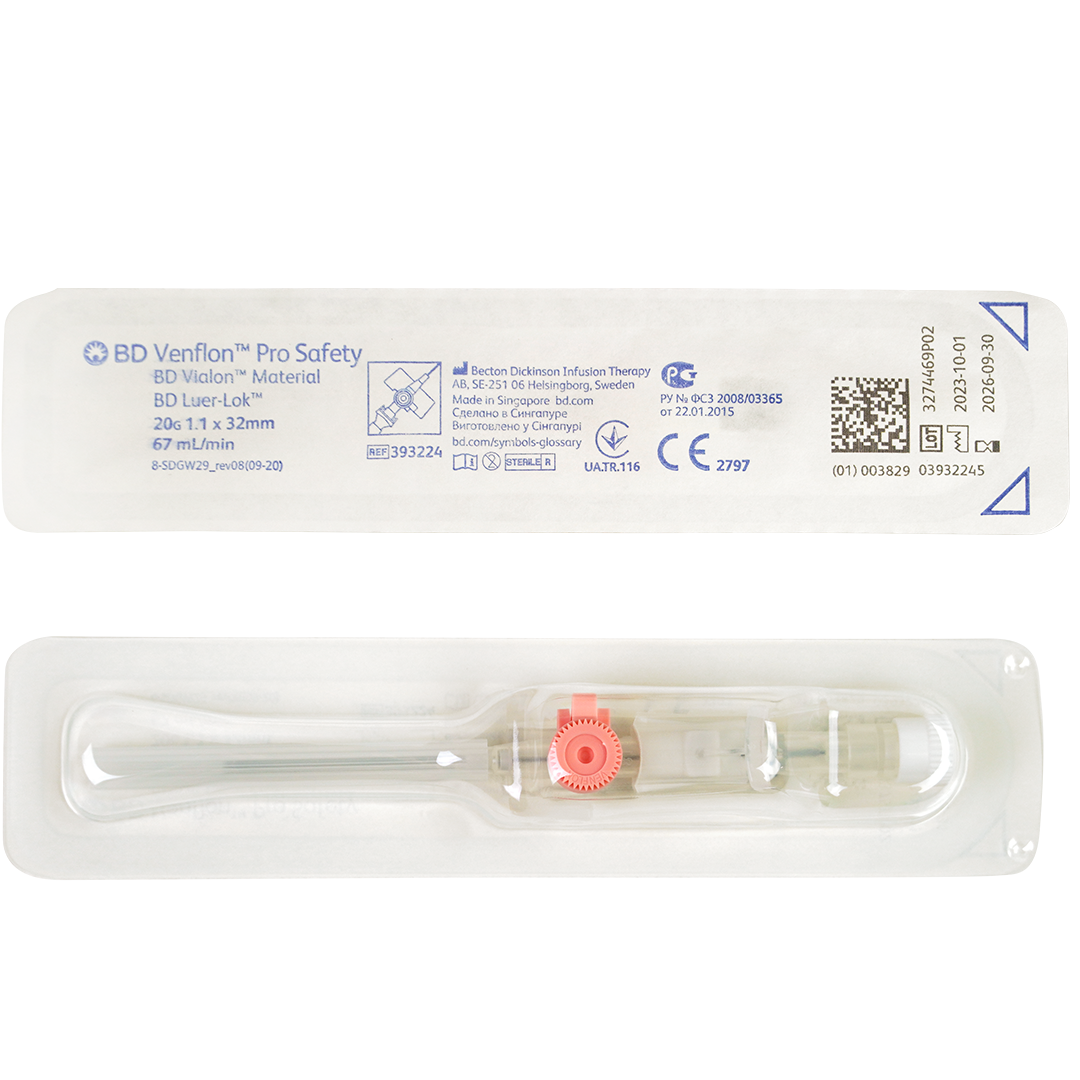 BD Venflon Pro Safety infuusnaalden 20G 1.1mm x 32mm roze