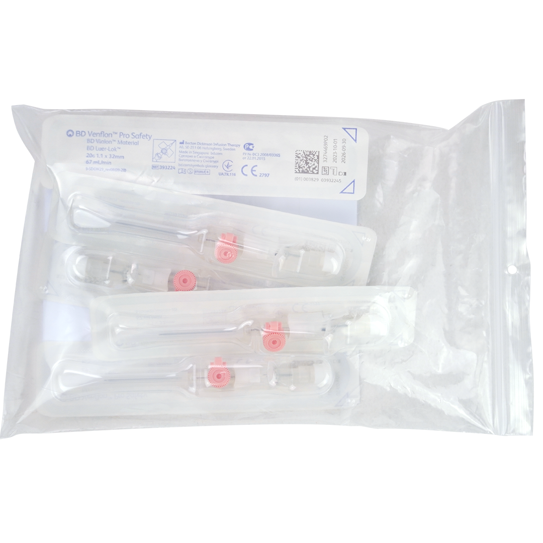 BD Venflon Pro Safety infuusnaalden 20G 1.1mm x 32mm roze