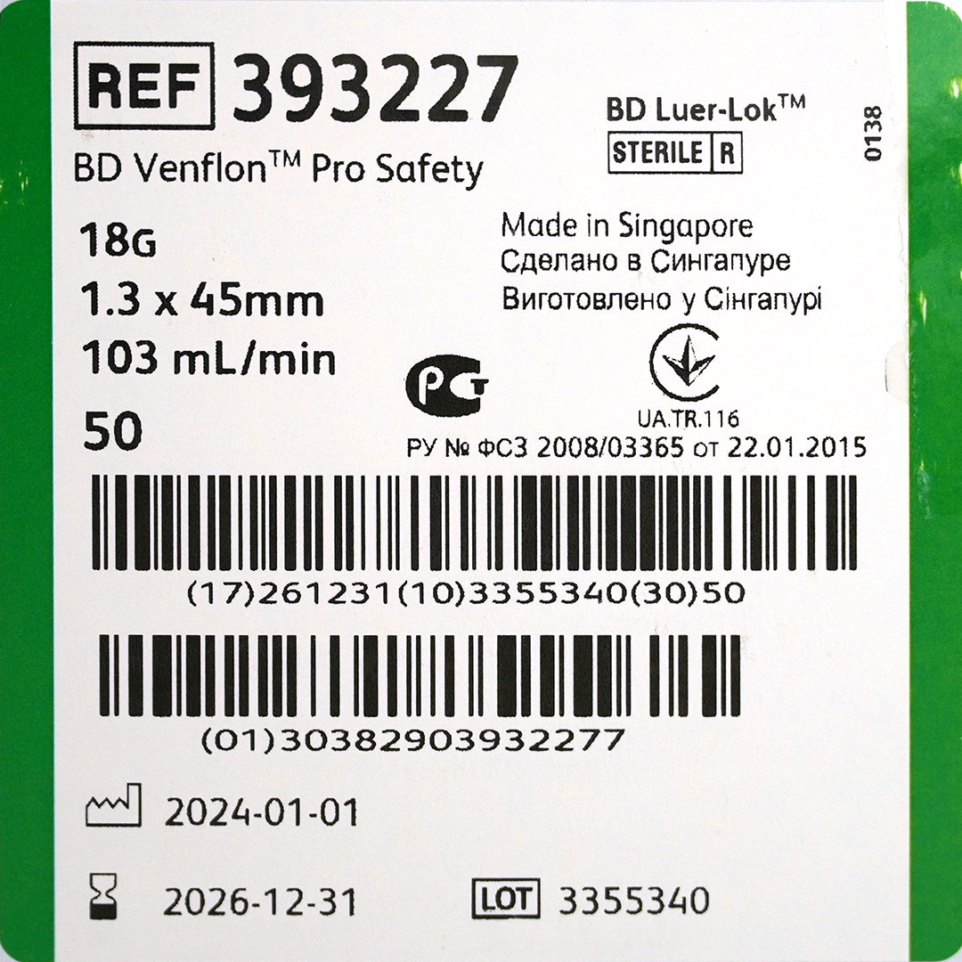 BD Venflon Pro Safety infuusnaalden 18G 1.3mm x 45mm groen