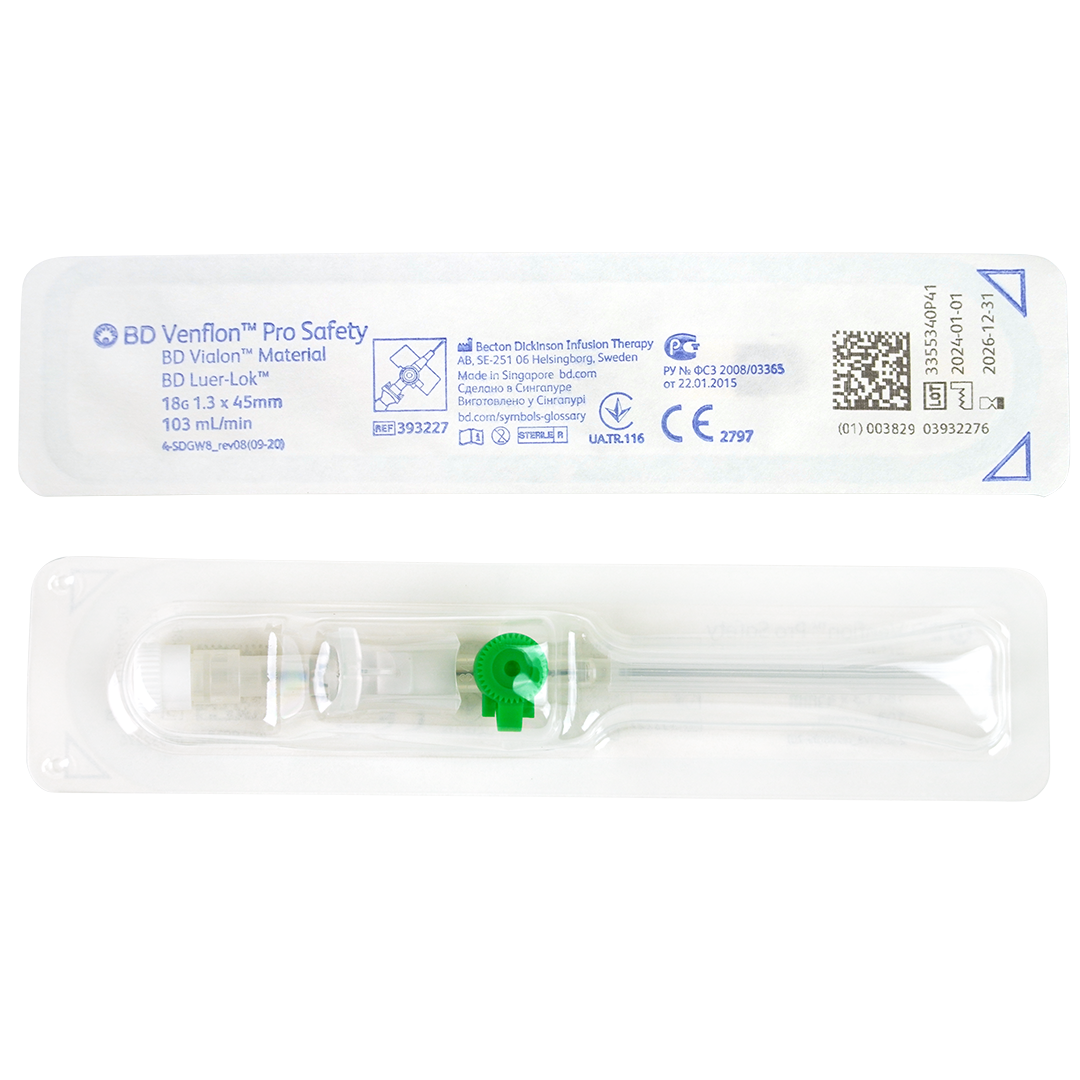 BD Venflon Pro Safety infuusnaalden 18G 1.3mm x 45mm groen