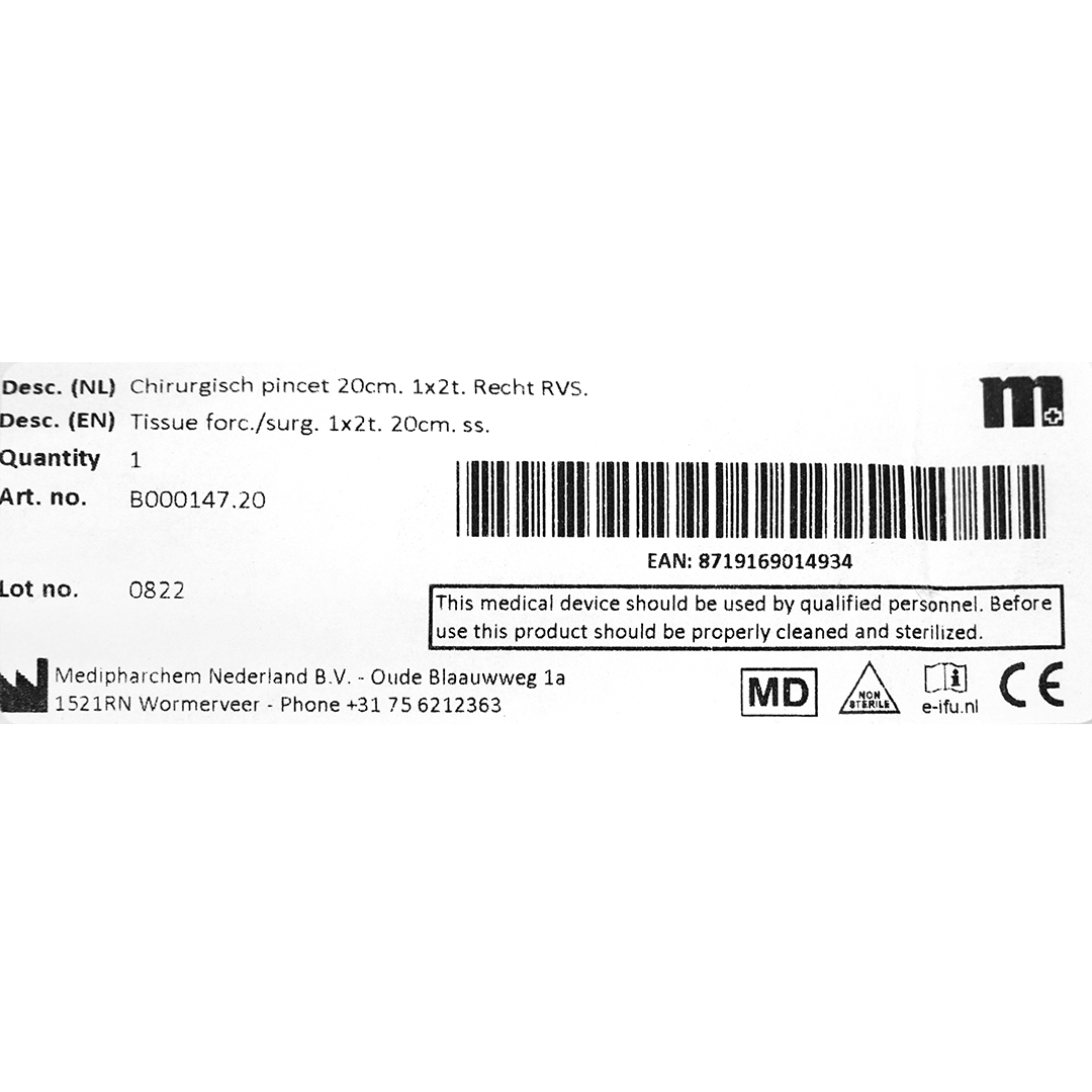 Chirurgisch pincet 20cm recht