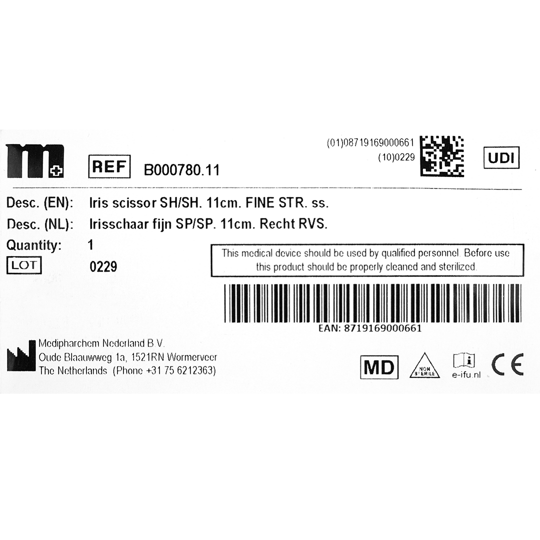Irisschaar 11cm spits-spits recht