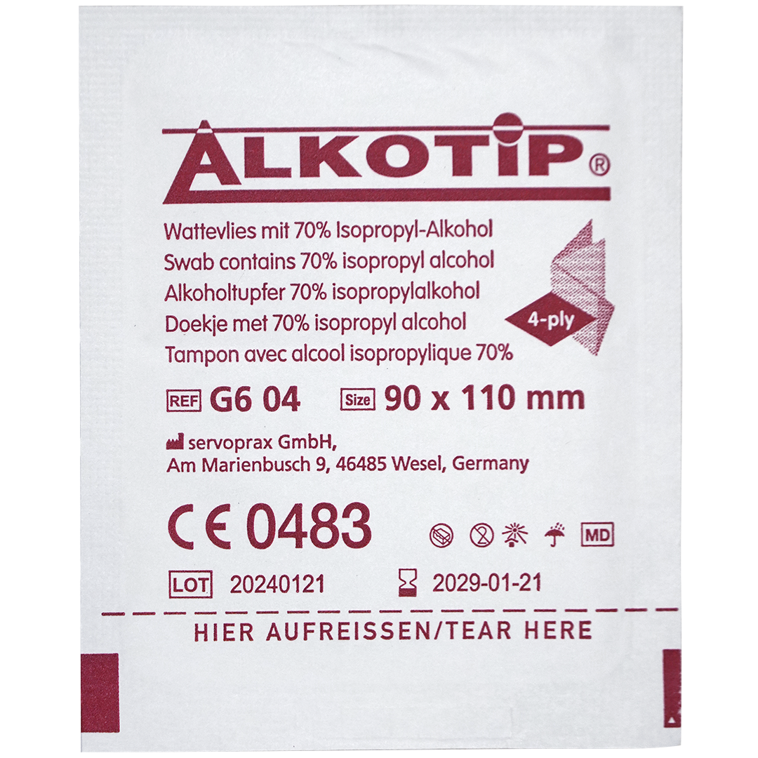 Alkotip alcoholdoekjes 90mm x 110mm individueel verpakt