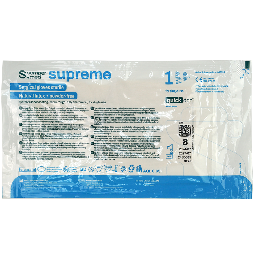 Sempermed Supreme chirurgische latex handschoenen 8 (L) poedervrij steriel