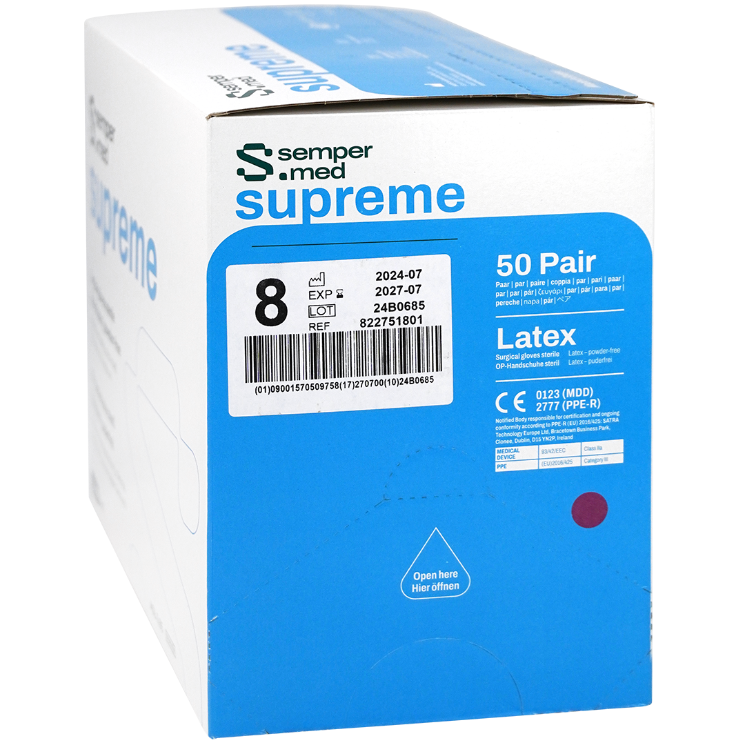 Sempermed Supreme chirurgische latex handschoenen 8 (L) poedervrij steriel