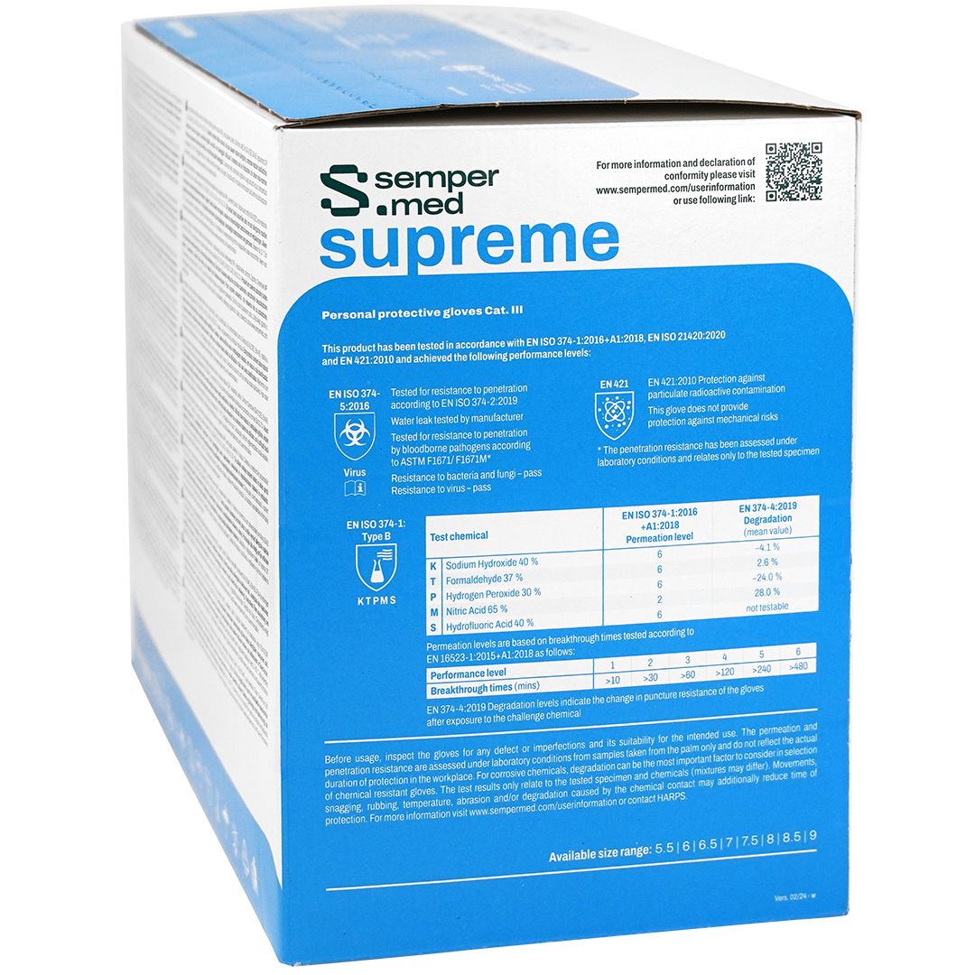 Sempermed Supreme chirurgische latex handschoenen 8 (L) poedervrij steriel