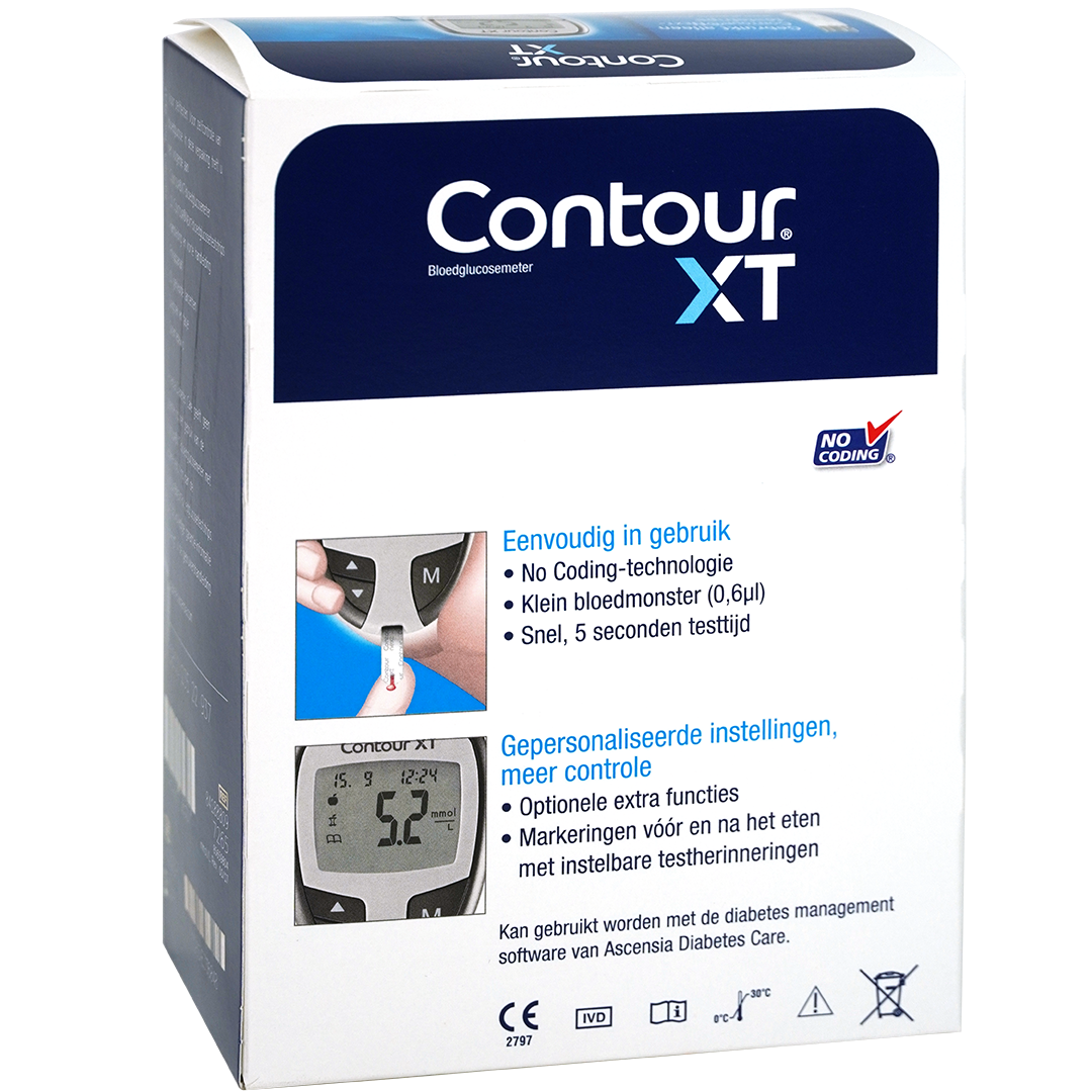 Contour XT startpakket: Etui met bloedglucose meter 10 teststrips Microlet Next prikpen en 10 lancetten
