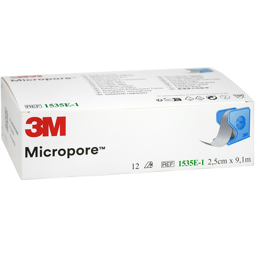 3M Micropore Chirurgische Hechtpleister op blauwe dispenser 2.5cm x 9.1m