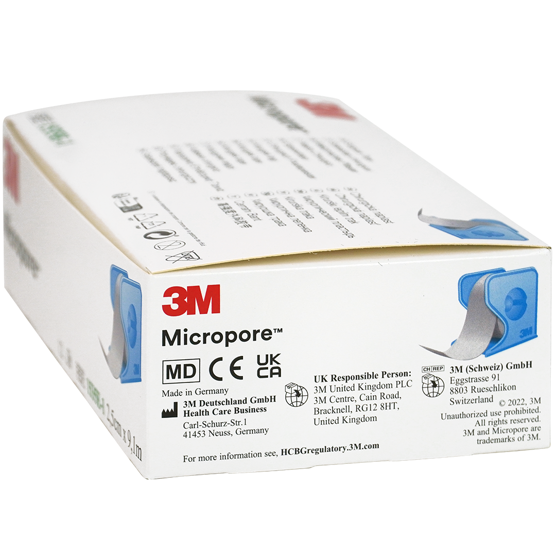 3M Micropore Chirurgische Hechtpleister op blauwe dispenser 2.5cm x 9.1m