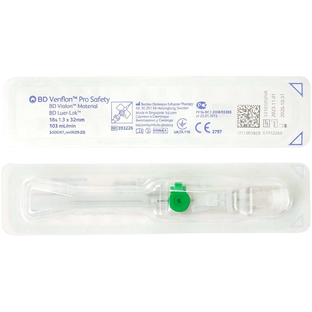 BD Venflon Pro Safety infuusnaalden 18G 1.3mm x 32mm groen