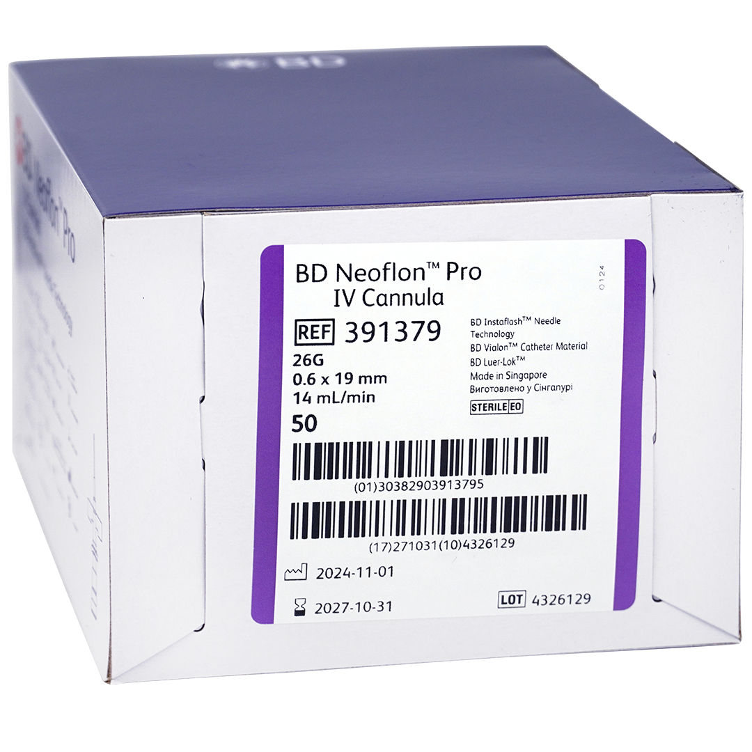 BD Neoflon Pro IV canule, 26G x 19mm, lila